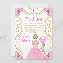 Tarjeta De Agradecimiento Birthday Party Blonde Princess in Pink
