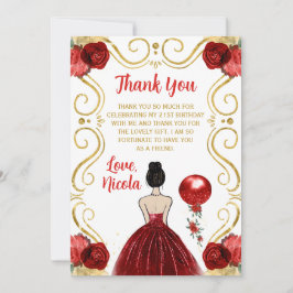 Tarjeta De Agradecimiento Birthday Party Brown Hair Princess in Red