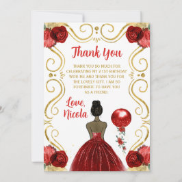 Tarjeta De Agradecimiento Birthday Party Dark Skin Princess in Red
