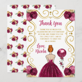 Tarjeta De Agradecimiento Birthday Party Red Hair Princess in Burgundy