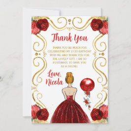 Tarjeta De Agradecimiento Birthday Party Red Hair Princess in Red