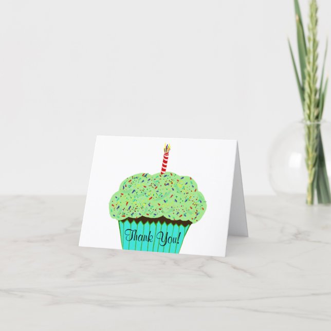 Tarjeta De Agradecimiento Birthday Thank You Green Frosting Cupcake  (Anverso)