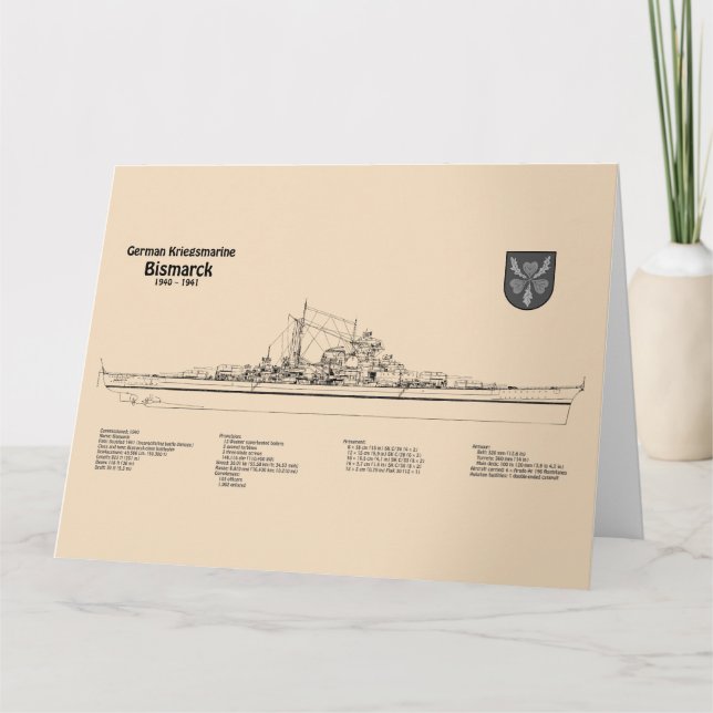 Tarjeta De Agradecimiento Bismarck - Planes Blueprint de Battleship (Anverso)