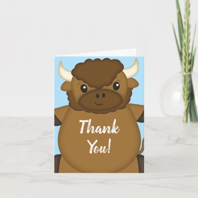 Tarjeta De Agradecimiento Bison Buffalo Baby Shower Blue (Anverso)