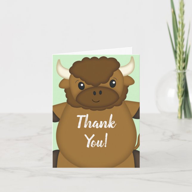 Tarjeta De Agradecimiento Bison Buffalo Baby Shower Green (Anverso)