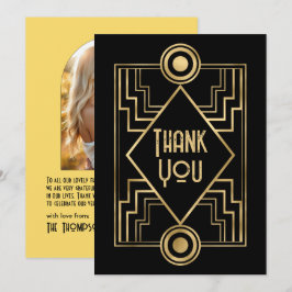 Tarjeta De Agradecimiento Black and Gold Art Deco Photo