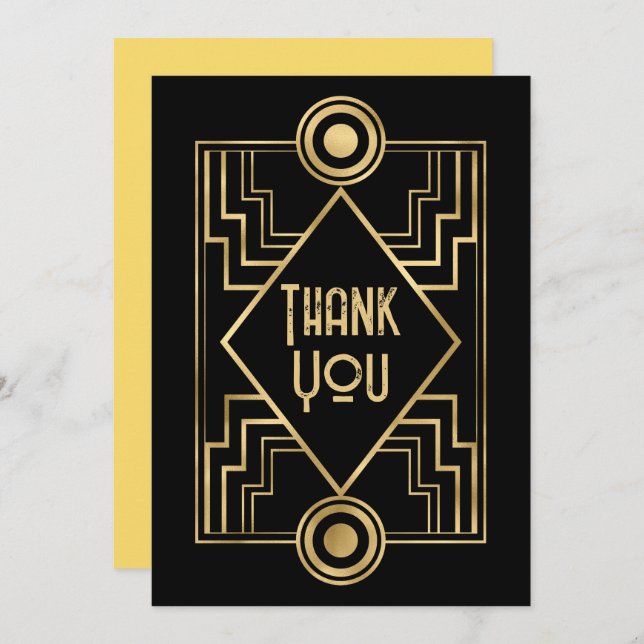 Tarjeta De Agradecimiento Black and Gold Art Deco Photo (Anverso / Reverso)