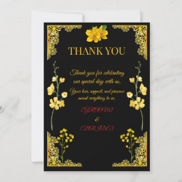 Tarjeta De Agradecimiento Black and Gold Wedding Thank You Card