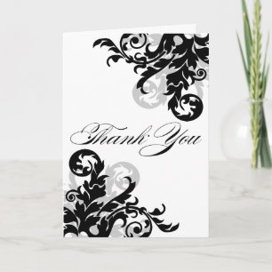 Tarjeta De Agradecimiento Black and Silver Flourish Gracias