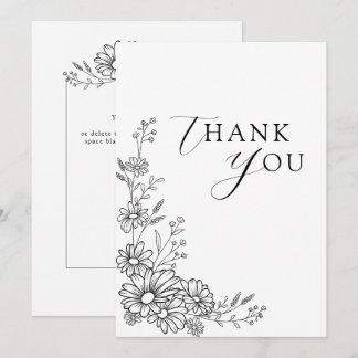 Tarjeta De Agradecimiento Black and White Botanical Daisy Garden Wedding