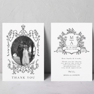 Tarjeta De Agradecimiento Black and White Classic Frame Wedding Photo