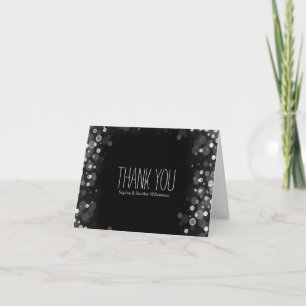 Tarjeta De Agradecimiento Black and White Confetti Bokeh Gracias