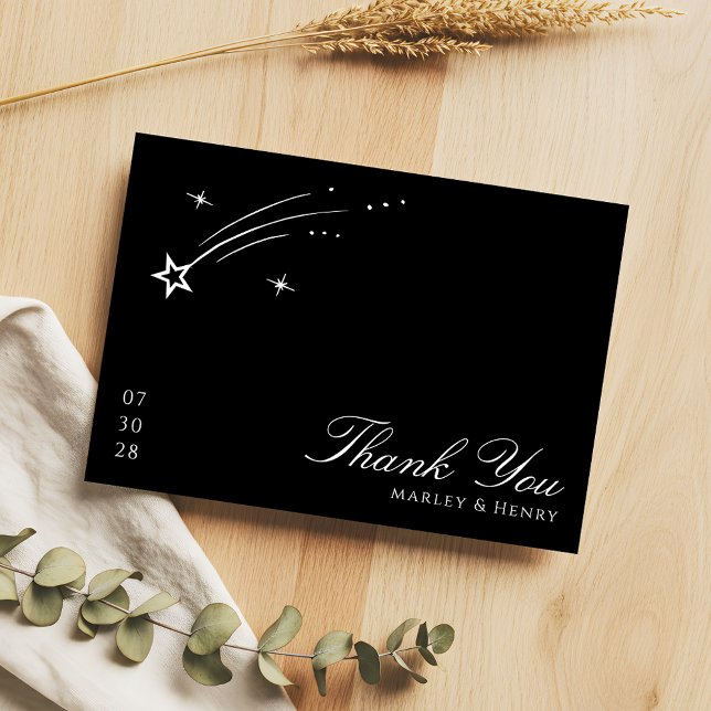Tarjeta De Agradecimiento Black and White Elegant Celestial Wedding (Subido por el creador)