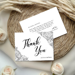Tarjeta De Agradecimiento Black and White Floral 