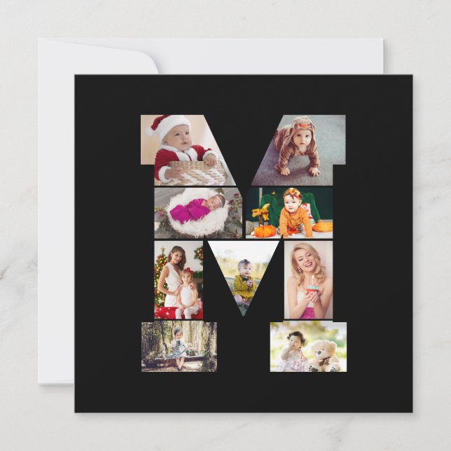 Tarjeta De Agradecimiento Black and White Letter M Photo Collage (Anverso)