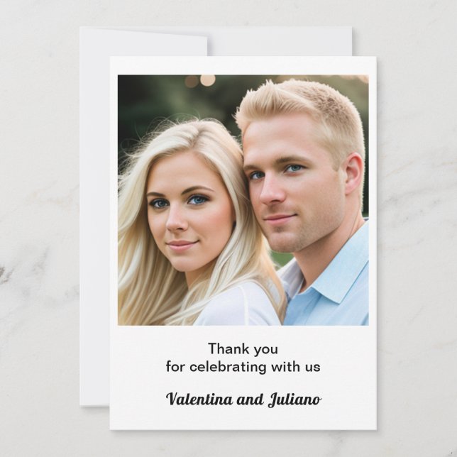 Tarjeta De Agradecimiento Black and White With Photo Wedding Thank You Card (Anverso)