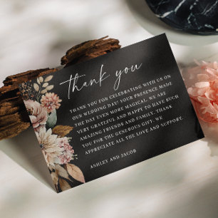 Tarjeta De Agradecimiento Black Autumsom   Boho Fall Floral Boda