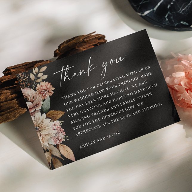 Tarjeta De Agradecimiento Black Autumsom | Boho Fall Floral Boda (Subido por el creador)