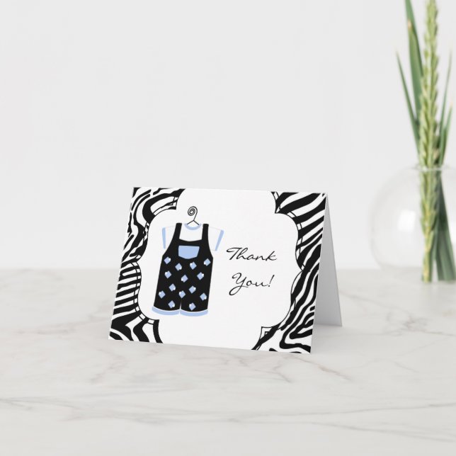 Tarjeta De Agradecimiento Black Blue Zebra Baby Boy Shower (Anverso)