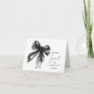 Tarjeta De Agradecimiento Black Bow Coquette Script Dulces 16 Gracias