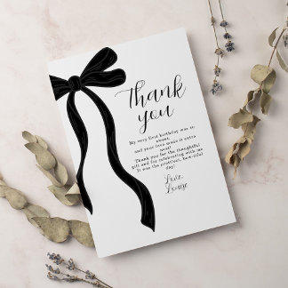 Tarjeta De Agradecimiento Black Bow First Birthday Coquette Thank You Card