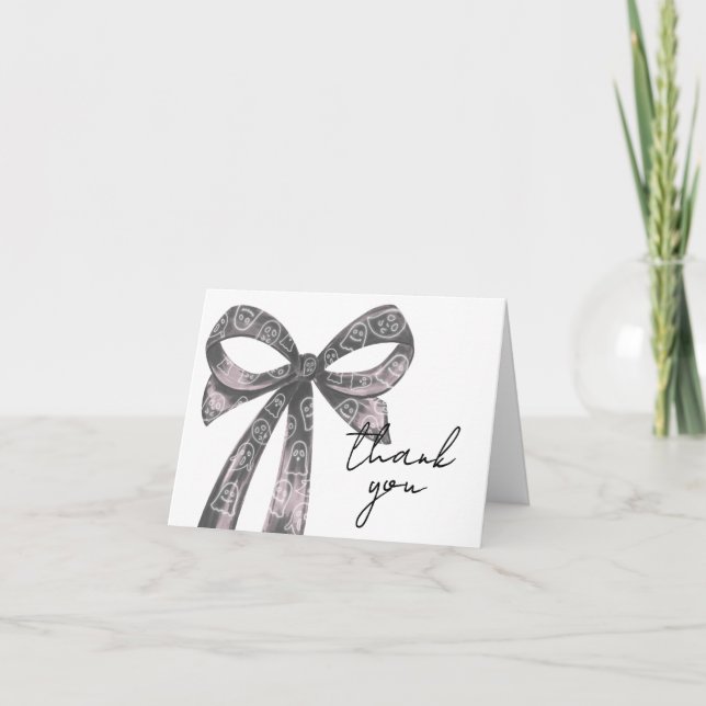Tarjeta De Agradecimiento Black Bow Halloween Baby Shower (Anverso)