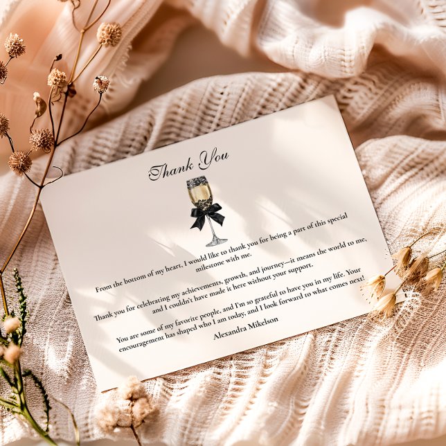 Tarjeta De Agradecimiento Black Bow Pearl Champagne Graduation (Subido por el creador)