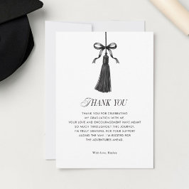 Tarjeta De Agradecimiento Black Bow Tassel Modern College Graduation Party