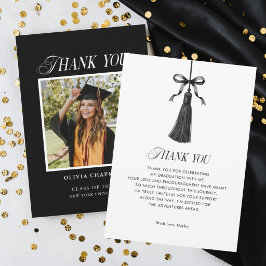 Tarjeta De Agradecimiento Black Bow Tassel Modern Graduation Party Photo