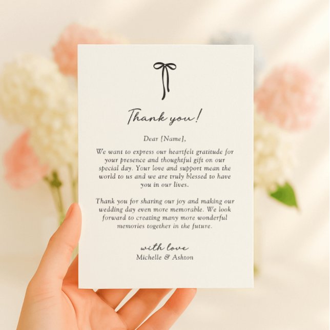 Tarjeta De Agradecimiento Black Bow, wedding thank you card (Subido por el creador)
