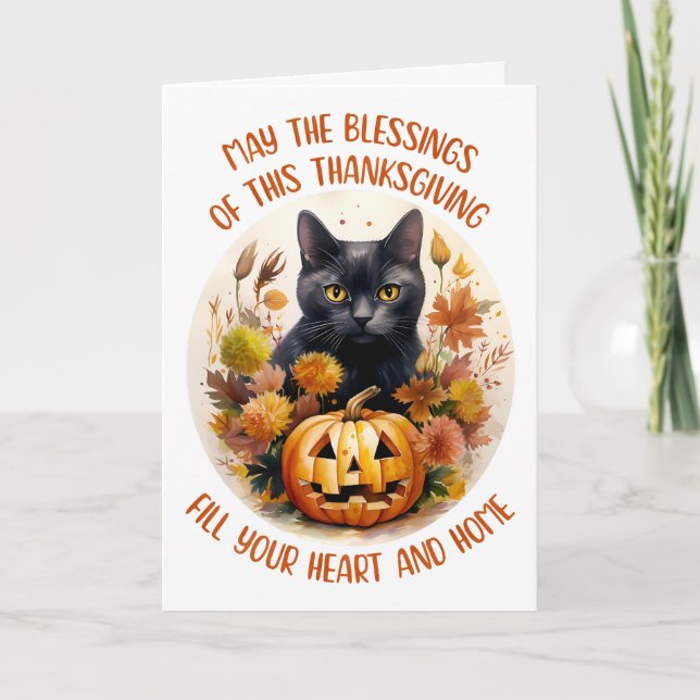 Tarjeta De Agradecimiento Black Cat & Pumpkin Greeting Card (Anverso)