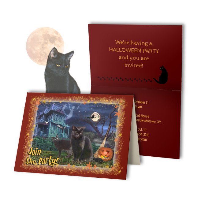 Tarjeta De Agradecimiento Black Cats Halloween Party Invitation (Subido por el creador)