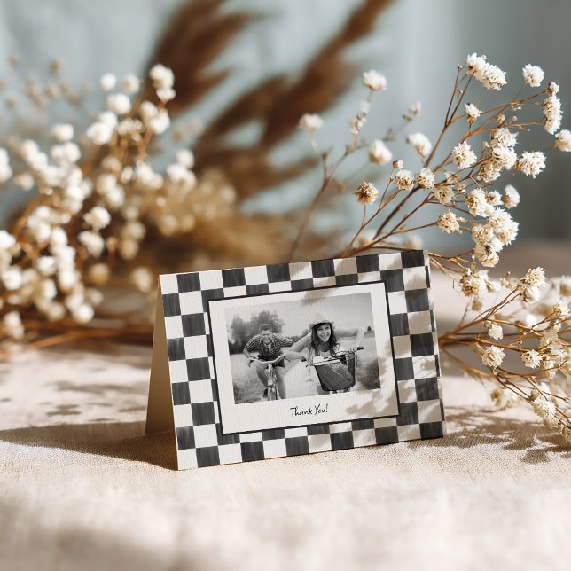 Tarjeta De Agradecimiento Black Checkerboard Personalized Photo (Subido por el creador)