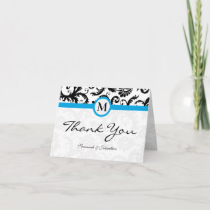 Tarjeta De Agradecimiento Black Damask Aqua Borders Thank You