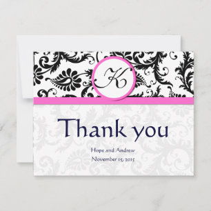 Tarjeta De Agradecimiento Black Damask Swirl Boda Rosado Gracias Cartas