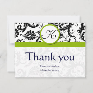 Tarjeta De Agradecimiento Black Damask Swirl Green Boda Gracias Cartas