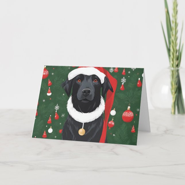 Tarjeta De Agradecimiento Black Dog Funny Santa Hat Navidades Card (Anverso)