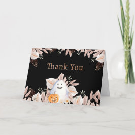 Tarjeta De Agradecimiento Black Elegant Little Boo Boho Ghost Baby Shower