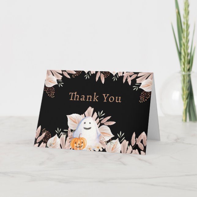 Tarjeta De Agradecimiento Black Elegant Little Boo Boho Ghost Baby Shower (Anverso)