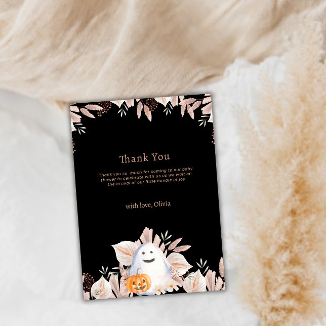 Tarjeta De Agradecimiento Black Elegant Little Boo Boho Ghost Baby Shower (Black Elegant Little Boo Boho Ghost Baby Shower Thank You Card)