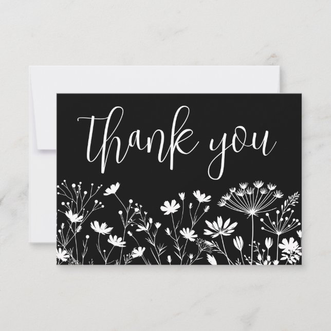 Tarjeta De Agradecimiento Black Elegant Wildflower (Anverso)