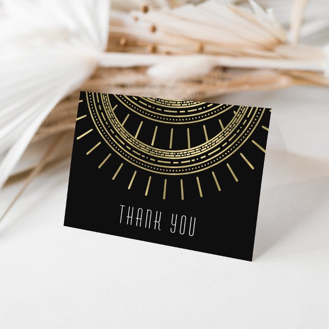 Tarjeta De Agradecimiento Black & Faux Gold Art Deco Style Gracias (Subido por el creador)