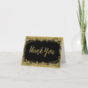 Tarjeta De Agradecimiento Black Faux Gold Glitter Gracias