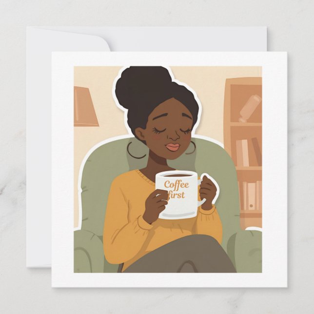 Tarjeta De Agradecimiento Black Female Drinking Coffee (Anverso)