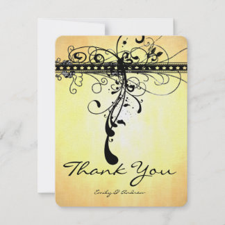 Tarjeta De Agradecimiento Black Funky Elegant Swirls Boda Gracias