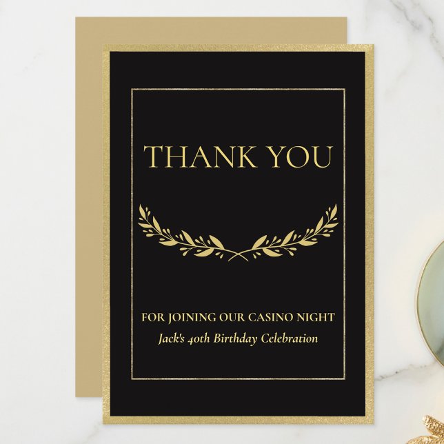 Tarjeta De Agradecimiento Black & Gold Casino Night Thank You Card (Subido por el creador)