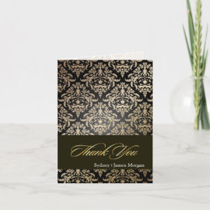 Tarjeta De Agradecimiento Black Gold Céline Damask Gracias Antecedentes