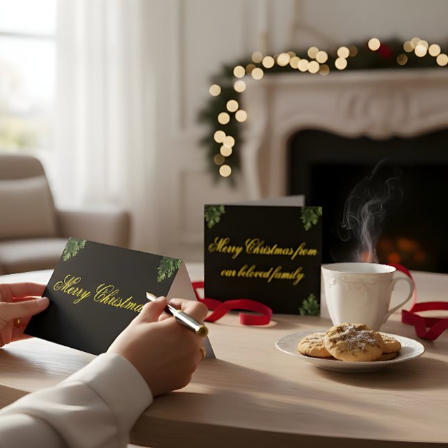 Tarjeta De Agradecimiento Black & Gold Christmas Card – Family to Family (Subido por el creador)