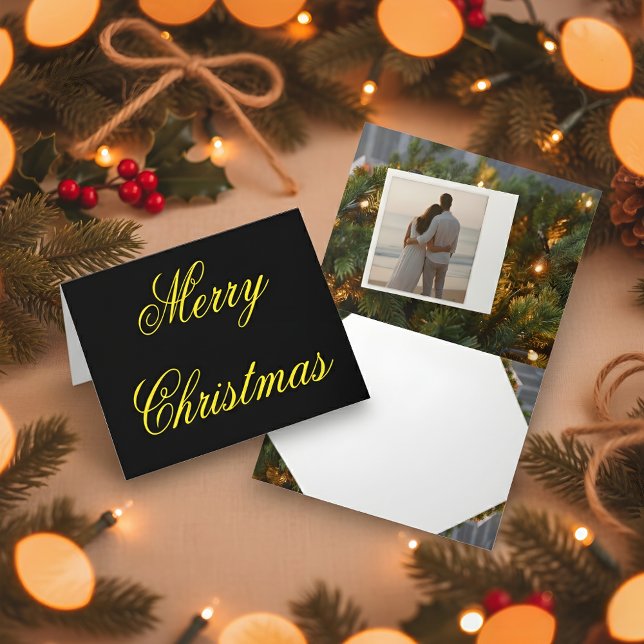 Tarjeta De Agradecimiento Black & Gold Christmas Card with Custom Photo (Subido por el creador)
