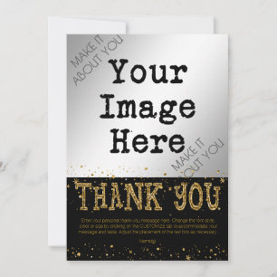 Tarjeta De Agradecimiento Black & Gold Glitter GRACIAS